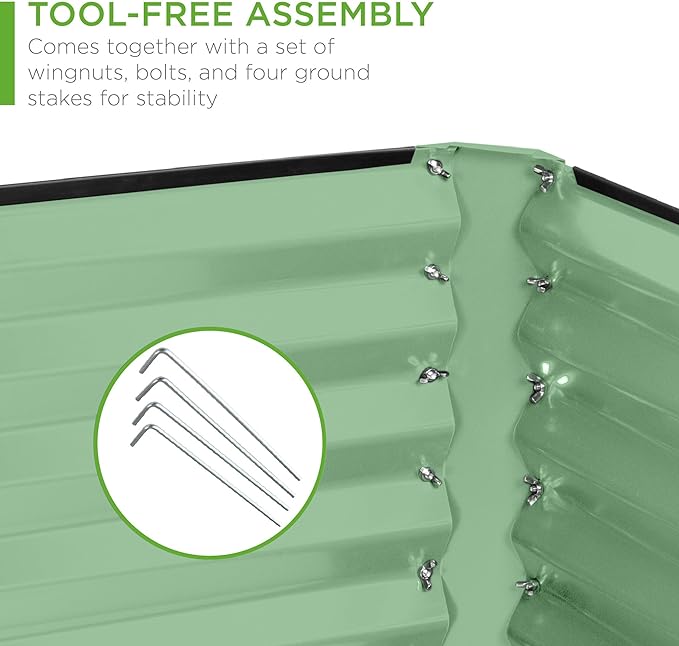 Best Choice Products 8x4x2ft Outdoor Metal Raised Garden Bed, Deep Root Planter Box for Vegetables, Flowers, Herbs, and Succulents w/ 478 Gallon Capacity - Sage Green