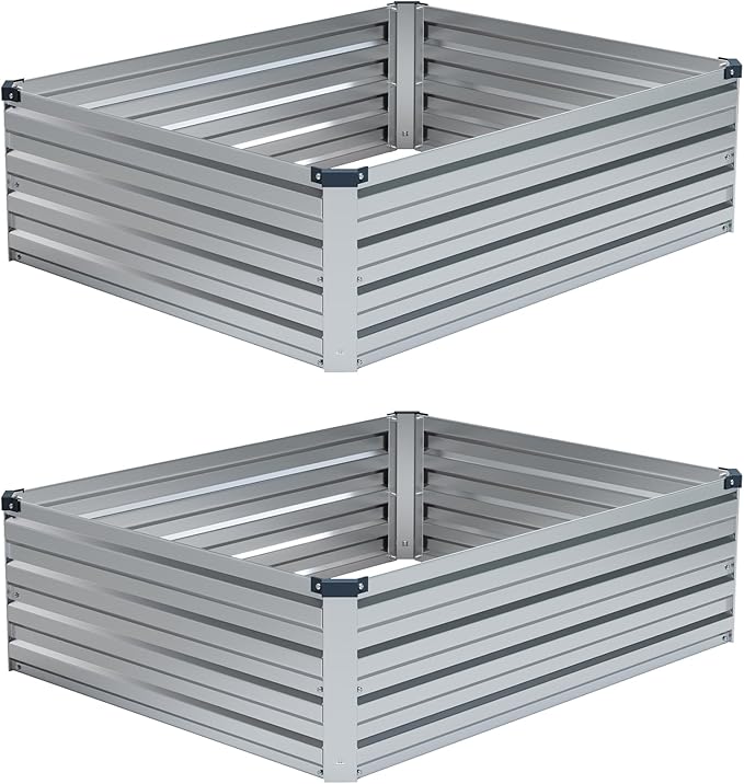 4x3x1ft(2 Pack) Galvanized Raised Garden Bed,Outdoor Planter Box Metal Patio Kit Planting Bed for Vegetables Flowers Herb,Silver