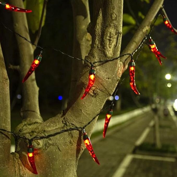 100 LED Chili Shape Fairy String Lights, Solar Operated, Red, 10m Length, Outdoor Use, Wedding, Christmas Decoration