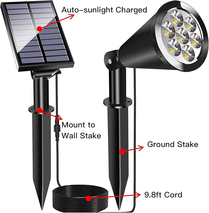 Solar Spot Lights for Outside, Waterproof Solar Spot Lights Dusk to Dawn, Solar Landscape Lights Solar Powered Lights for Garden Porch Walkway Patio (2 Pack)