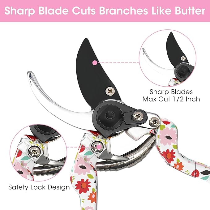 Gardening Gifts for Women, MQJIAZHI Gardening Tools for Women, Garden Tool Set, Floral Gardening Hand Tools with Garden Tools Bag, Heavy Duty Gardening Kit Women Gifts for Mom, Girlfriend (Pink)