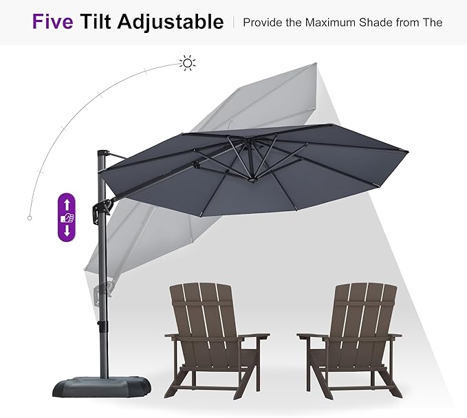 PURPLE LEAF 10 Feet Patio Umbrella with Base Outdoor Cantilever Round Umbrella Aluminum Offset Umbrella with 360-degree Rotation for Garden Deck Pool Patio Light Grey