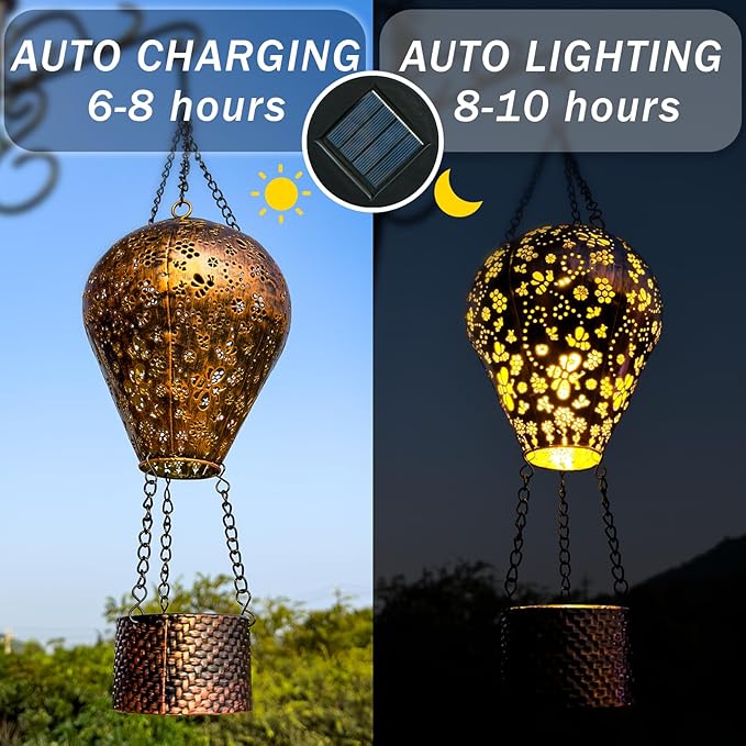 4-Pack Bee Decor Hot Air Balloon Solar Lantern – Outdoor Decorative Hanging Light for Garden Yard Patio Porch Lawn and Pathway – Unique Housewarming, Birthday Gift for Women Mom Grandma