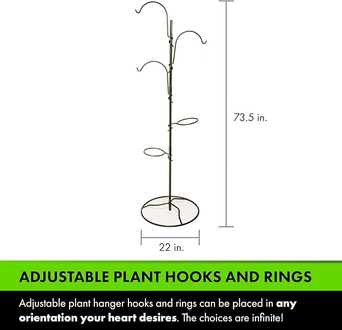 Yard Butler YT-5 Yard Tree Hanging Garden - Three Shepherd Hooks for Outdoor or Indoor Plant Hanging - Two Circular Holders for Plant Pots - Heavy Duty Anti-Tip Base and Steel Center Pole, Black, (IYT5)