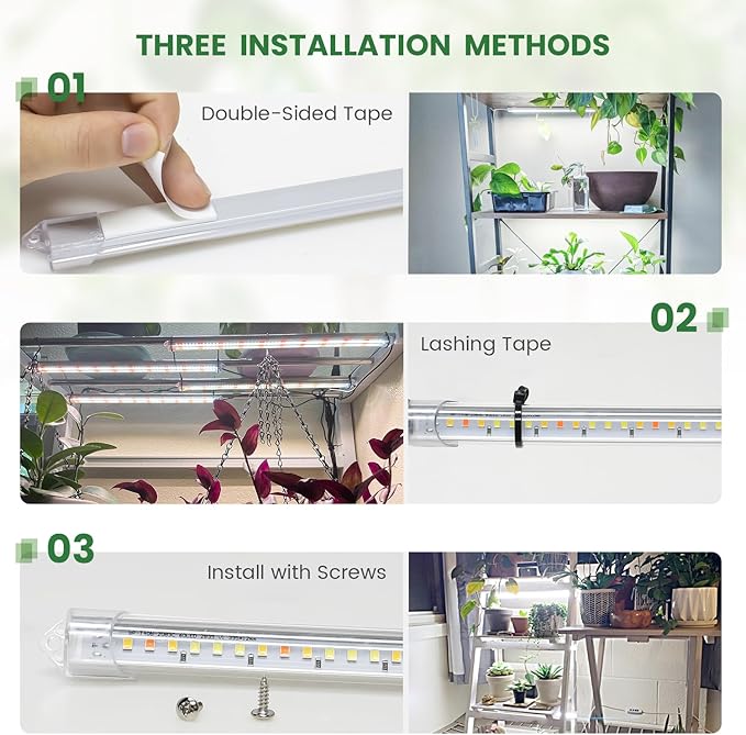 Grow Lights for Indoor Plants Full Spectrum, LED Grow Light Strips with 6/12/16H Timer, 3 Spectrum Modes, 5 Brightness Levels, 180 LEDs Sunlike Plant Lights for Indoor Growing (2 Pack)