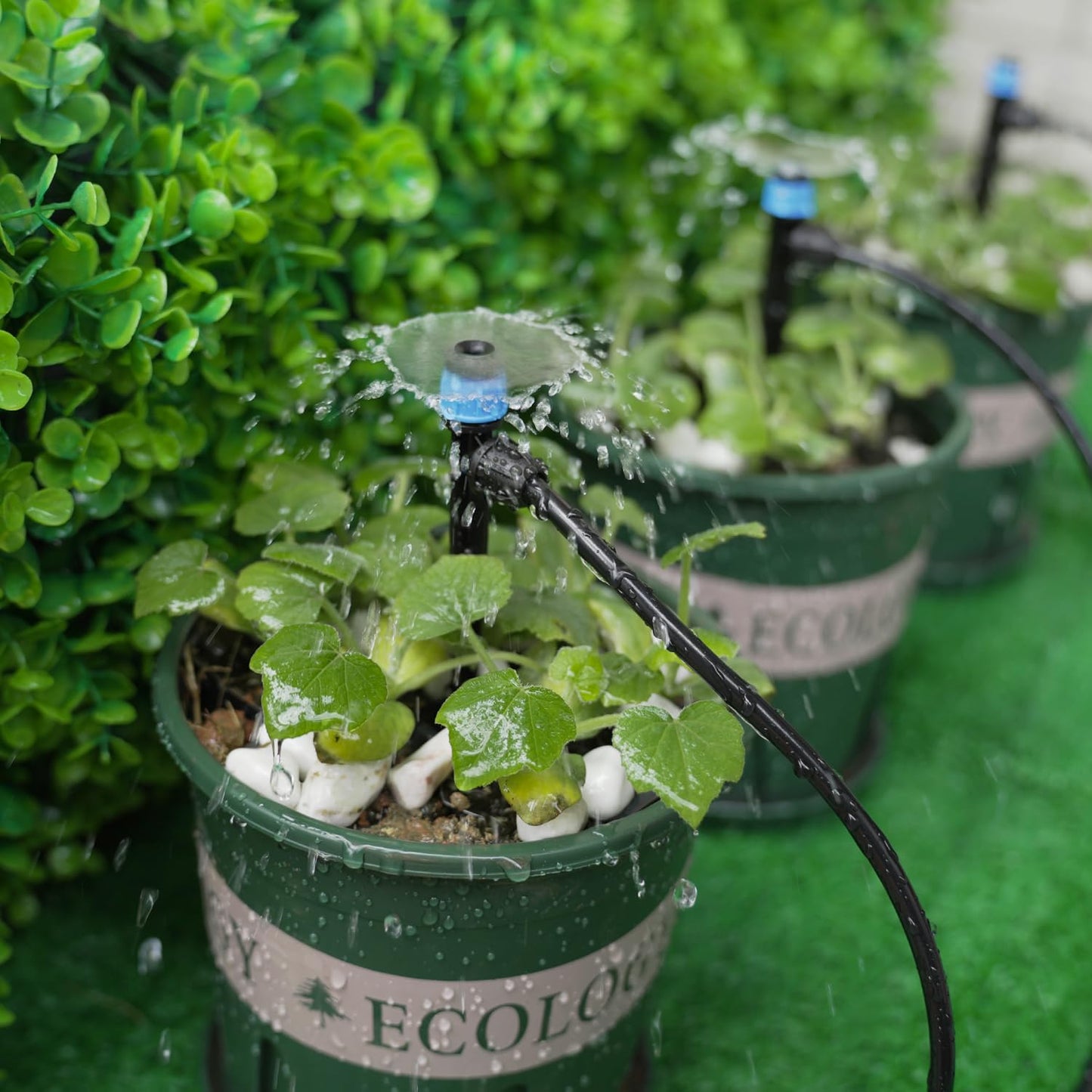 25 Pieces Drip Emitters for 1/4" Drip Irrigation Tubing, Adjustable 360 Degree Vortex Drip Emitters with Stake 360° Full Circle Umbrella Shape Pattern Garden Irrigation Micro Drippers