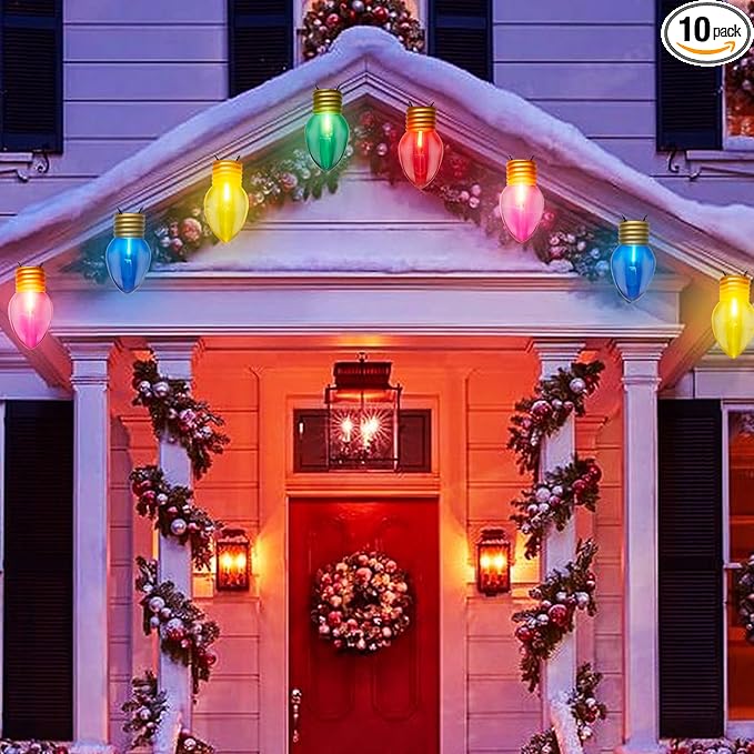 Outdoor Christmas Decorations Lights, 16Ft Jumbo Xmas String Lights with 10 5'' LED Large Multicolor Bulb Christmas Roof Hanging Lights for Outdoor Patio Eave Xmas Tree Garden Holiday Pathway Decor