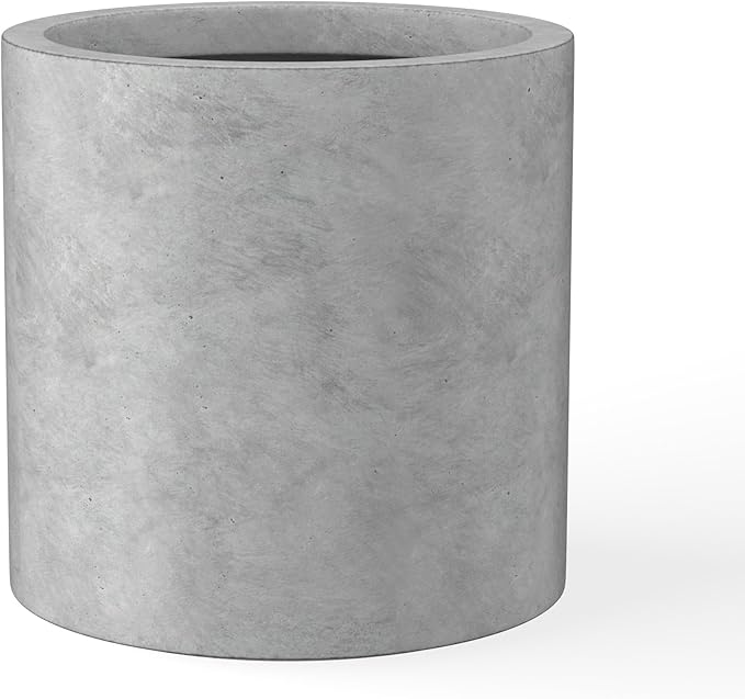 Kante 12.6" Dia Round Concrete Planter, Modern Style Large Cylindrical Plant Pot with Drainage Hole and Rubber Plug for Indoor Outdoor Patio, Natural Concrete