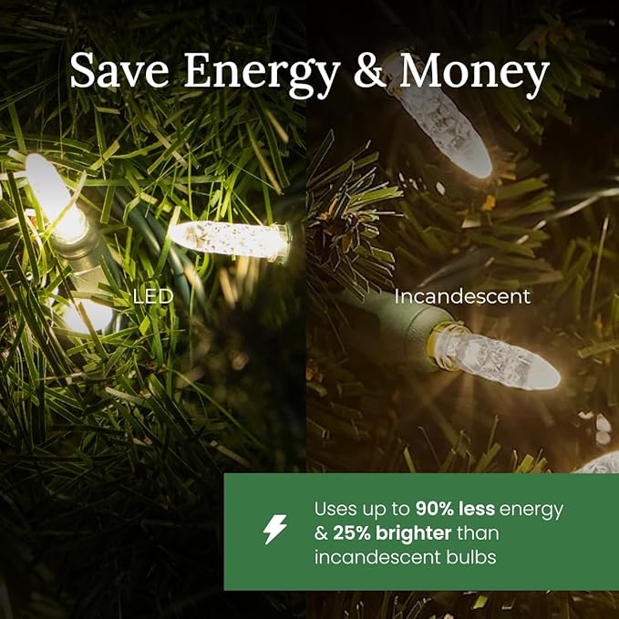 Pro Christmas M5 LED Holiday Lights - 100 Bulbs, 33.3ft - Professional Grade Indoor Outdoor Diamond Cut Sparkle Light Strings for Home Decorations and Christmas Trees - Pure White