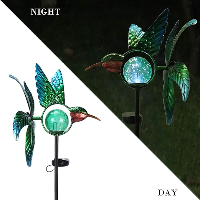 Solar Lights Outdoor Garden Hummingbird Solar Garden Stakes Light Decorative Wind Spinner Pathway Light for Yard Decor Green