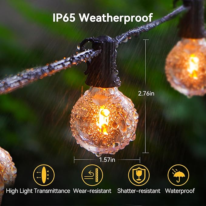 XURISEN Outdoor String Lights, 33FT LED Patio Lights for Outside 15 Shatterproof G40 Globe Bulbs UL Listed IP65 Waterproof Hanging Lighting for Backyard Balcony Bistro Party Decor