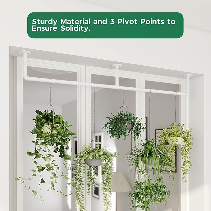 Bamworld Hanging Planters for Indoor Plants Plant Hanger Indoor Hanging Plant Holder Window Plant Shelves Metal Rod(Pot&Plant Not Included) 70in White
