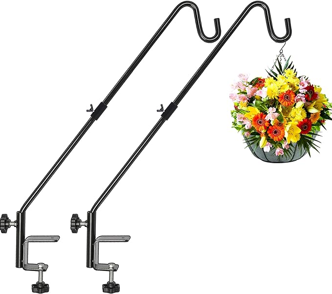 FEED GARDEN 31 Inch Heavy Duty Deck Hook, Non-Slip Clamp, 360 Degree Swivel, Black for Bird Feeders, Planters, Suet Baskets, Lanterns, Wind Chimes, 2 Pack