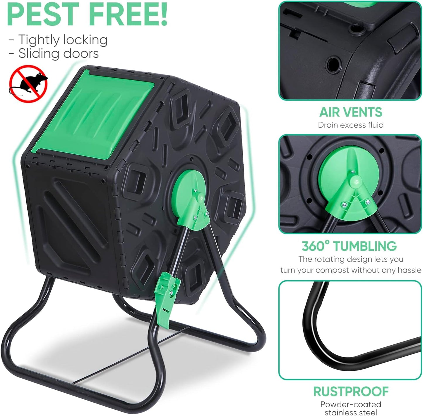 Nouva Outdoor Composting Bin, 18.5 Gallon Single Chamber Small Tumbling Composter,Steel Frame Heavy Duty Barrel for Kitchen Garden Yard
