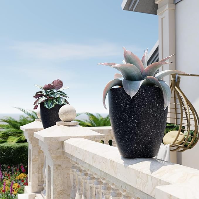 QCQHDU Plant Pots Set of 2 Pack,10 Inch Plant Pot for Indoor and Outdoor Plants with Drainage Hole,Flower Pots Modern Decorative Planter for Garden Plants (Black)