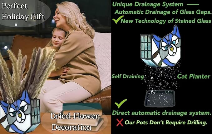 Purple Cat Flower Pot,Cute Pots for Plants,Small Plant Pot with Unique Cat Face Design,Tiltable Cat Terrarium Decoration,4.6x3x5.15 in(Excluding Plants)