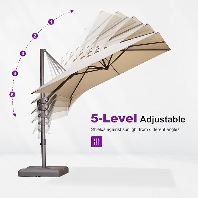 PURPLE LEAF 9' X 11.5' Rectangle Cantilever Umbrella Patio Umbrella Outdoor Aluminum Offset Hanging Umbrella with 360-degree Rotation for Pool Garden Backyard Deck, Beige