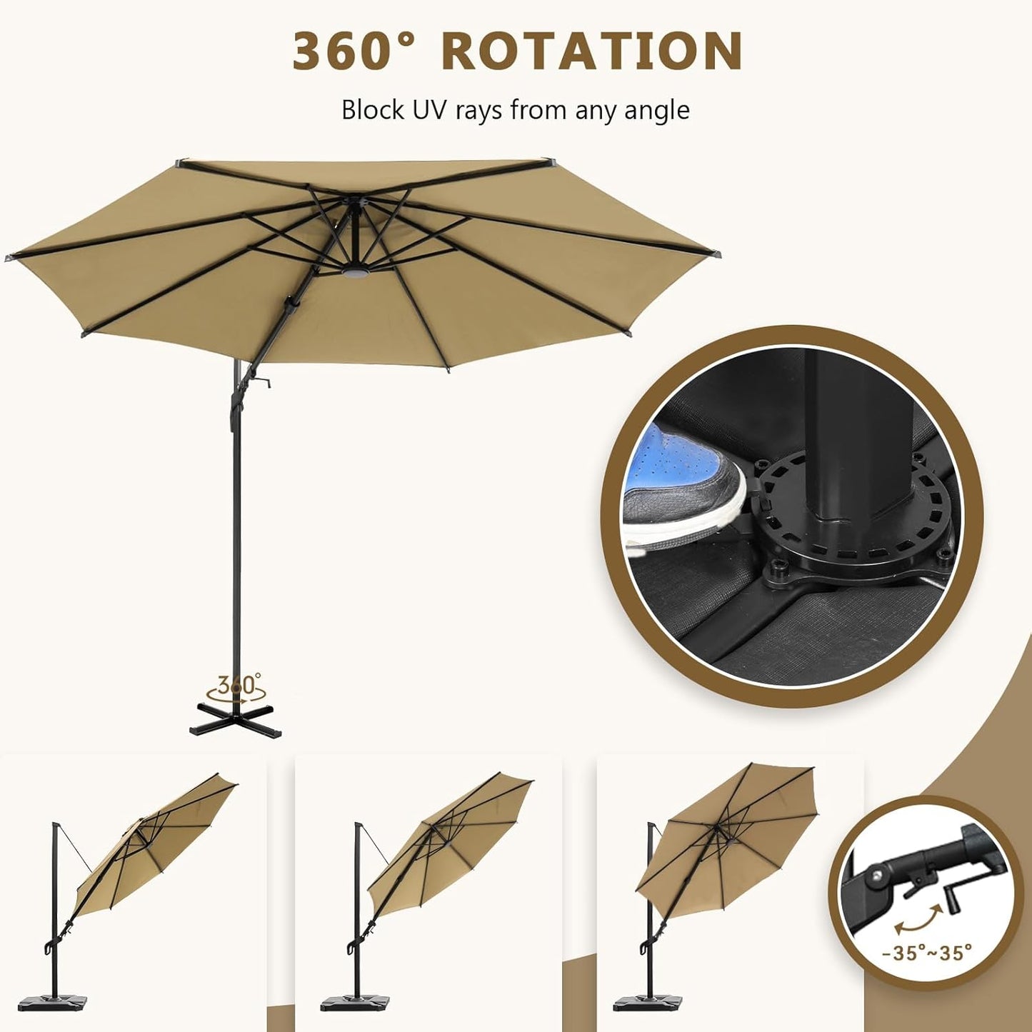 Abba Patio 10FT Vienna Offset Patio Umbrella Outdoor Cantilever Umbrella with 360° Rotation Design and Easy Tilt Adjustment UV 50+ Protection 8 Ribs for Backyard Garden Deck Pool Patio, Brown