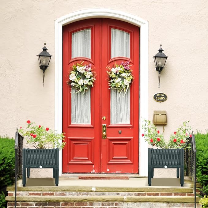 Emalie Raised Garden Beds Elevated Plastic Planter Box with Drainage Plugs Perfect for Vegetables Flowers Herbs Growing Outdoor, 31.5" Lx15.7 Wx16.5 H Grey