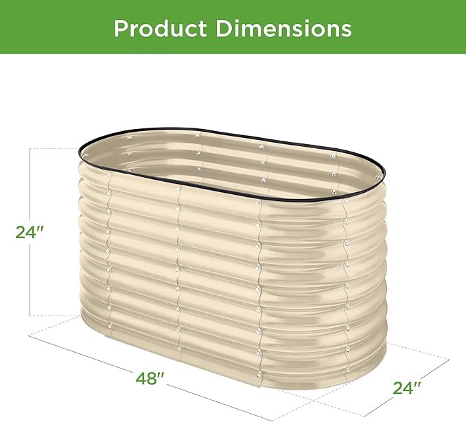 Best Choice Products 4x2x2ft Outdoor Metal Raised Garden Bed, Oval Deep Root Planter Box for Vegetables, Flowers, Herbs, and Succulents w/ 101 Gallon Capacity, Rubber Edge Guard - Beige