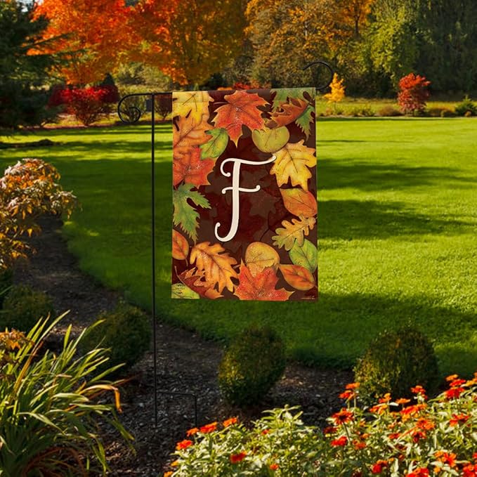 Briarwood Lane Fall Leaves Monogram Letter F Garden Flag