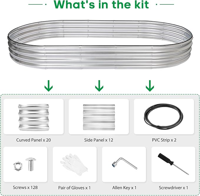 JERIA 2 Pcs 8×4×1ft Oval Raised Garden Bed,Galvanized Raised Garden Bed Kit Outdoor Metal Gardening Planter Box for Vegetable, Fruits, Flower，Herbs