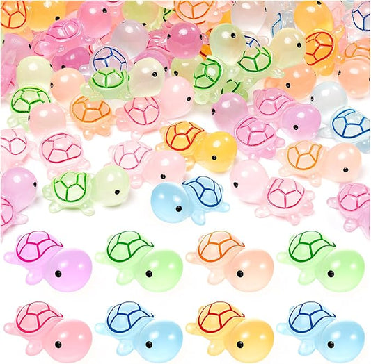 150PCS Luminous Mini Resin Turtles Sea Turtles Figurines Glow in The Dark, Cute Tiny Turtles Bulk for Cake Toppers Ocean Animal Theme Decor Garden Micro Landscape DIY Hidden Game (6 Colors)