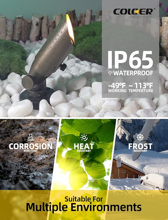 COLOER Mini Size Die-cast Brass Landscape SpotLights Outdoor, 12Volt AC/DC Low Voltage Landscape Lights Fixture,IP65 Waterproof Trees Directional Spot Up Light(104B, Bronze, 12-Pack Without Bulb)