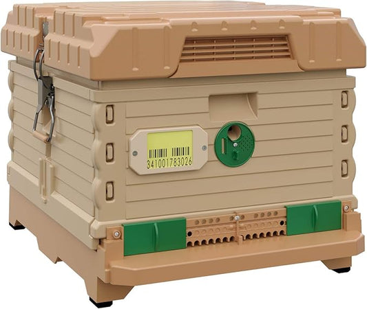 Ergo Insulated 10 Frame Bee Hive Set [NO Frames Included] (Single Hive, Tan Body Green Entrance)