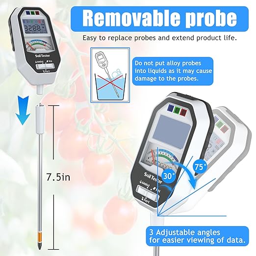 Soil Moisture Meter, 7-in-1 Soil PH Tester/Soil Moisture/Fertility with Removable Probe, LCD Display Air Temp/Air Humidity/Sunlight Intensity/BGR Spectral for Plants Garden, Lawn,Indoor Outdoor Plants