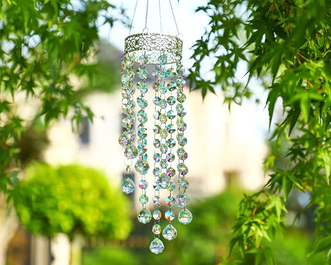 Crystal Suncatcher Chandelier Wind Chime, Crystal Prisms Balls Beads Pendant, Rainbow Maker Window Indoor Sun Catcher
