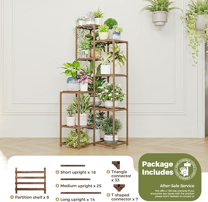 Bamworld Plant Stand Indoor Outdoor Corner Plant Shelf 54.7" Tall Plant Table Wood Large Plant Holder for Multiple Plants Patio Balcony Garden Office Home Decor
