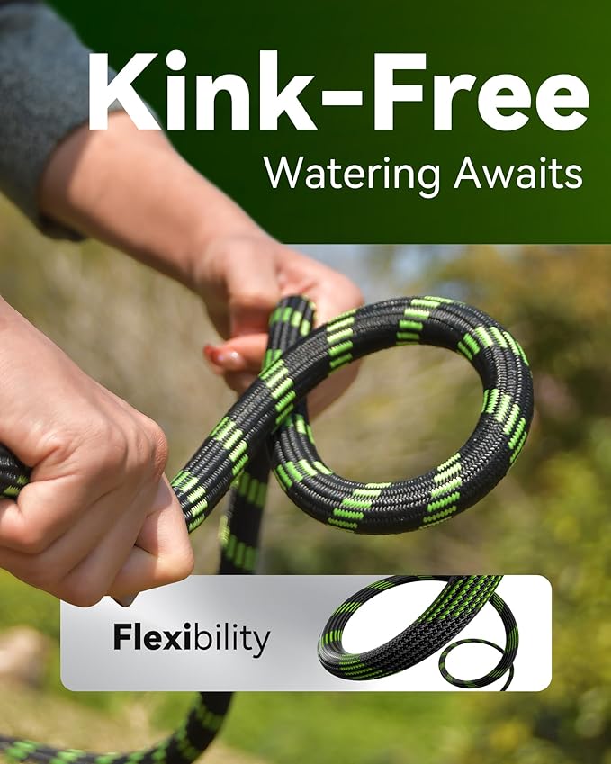 RAINPOINT 75 Foot Garden Hose - No-kink 304 Metal Garden with 10 mode Nozzle - Brass Connection, Swivel Handle, Flexible Hose,Lightweight, Puncture