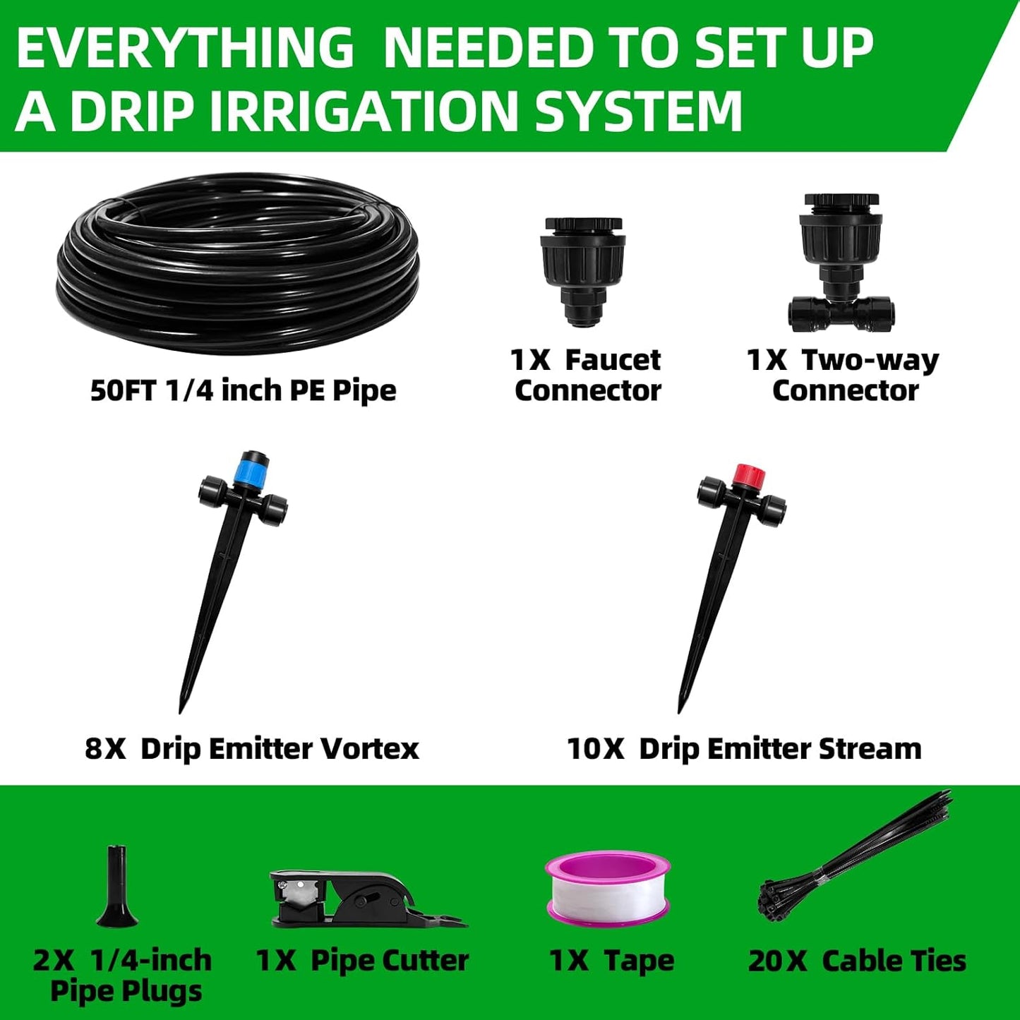 82FT Drip Irrigation System, 2025 Quick Connector Garden Irrigation System, Adjustable Nozzle, Garden Watering System with 1/4 '' Pipe, Garden, Vegetable, Greenhouse, Lawn Sprinkler