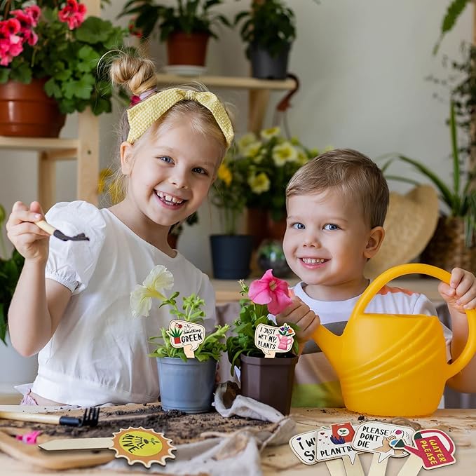 Funny Wooden Plant Labels - 15 Pack Tags for Succulents, Flowers, Greenery; Waterproof, Outdoor Garden Plant Markers; Perfect Gifts for Plant Lovers