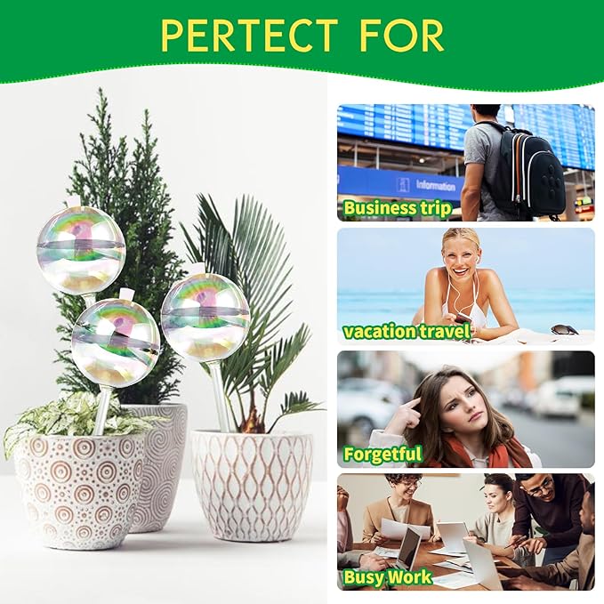 ZephyrBloom 13 oz Up 2 Weeks Large Plant Watering Globes & Bulbs, Self Watering Glass Globes to Water Plants While Away, Indoor Outdoor Automatic Slow-Release Watering Bulbs for Houseplants 2 Pack