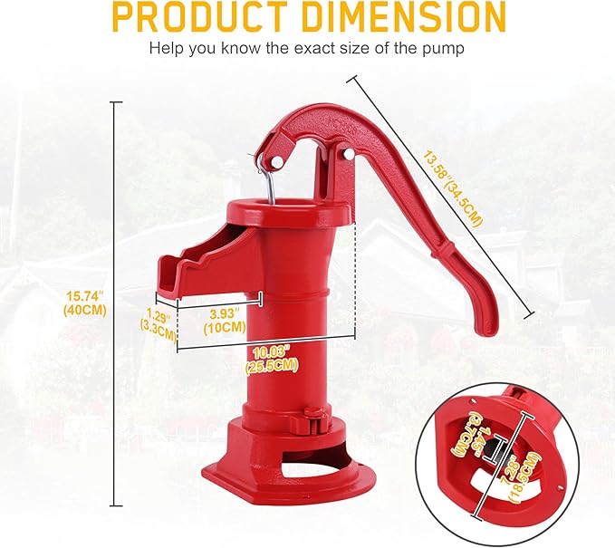 Samger Antique Pitcher Hand Water Pump Cast Iron Red Hand Well Pump 25ft Maximum lift Manual Water Transfer Pump Boost Fountain for Outdoor, Yard, Pond, Garden Decoration Kit