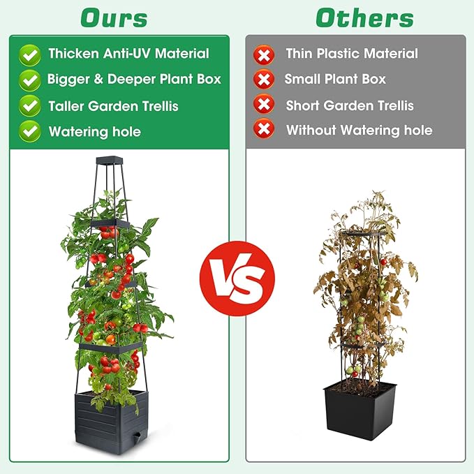 2Pack Raised Garden Bed Planter Box with Trellis, 57" Self-Watering Tomato Cage Planters for Climbing Plants Vegetable Vine Flowers Outdoor & Indoor (57x9.8x9.8IN)