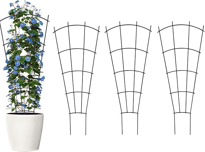 4 Pack 43'' Indoor Plant Trellis for Potted Plants Climbing Outdoor Metal Garden Trellis Houseplants Flowers Vine Ivy,Fan Shape, Black