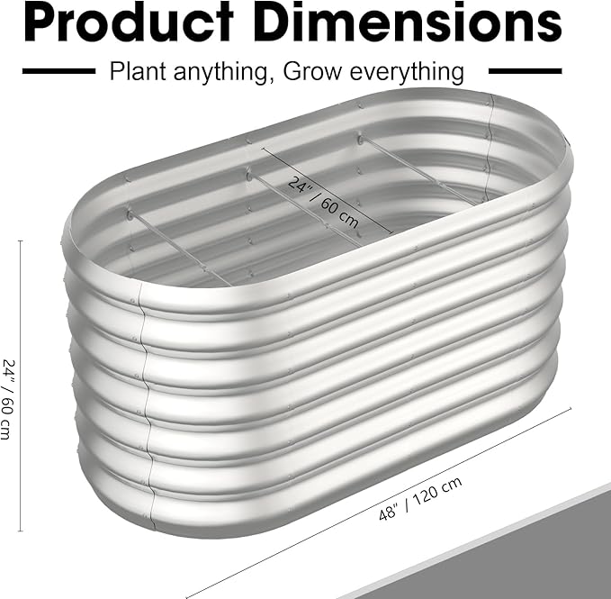 4x2x2ft Oval Galvanized Raised Garden Bed Kits Outdoor Large Metal Modular Planter Box 9-in-1 Raised Beds for Gardening,Vegetables,Fruits,Flowers & Herbs (Silver)