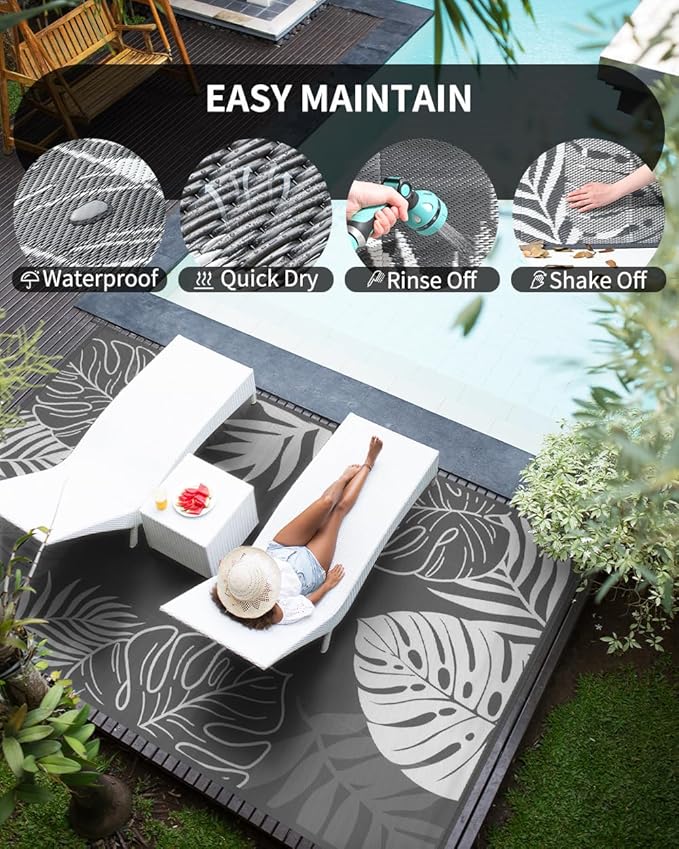 COCOER Tropical Outdoor Rug 9x12 Reversible-Waterproof Patio Rug-Quick Dry Outdoor Carpet-Outdoor Area Rugs Indoor Outdoor Rugs-Outside Rug Patio Decor for Porch Deck Balcony Backyard