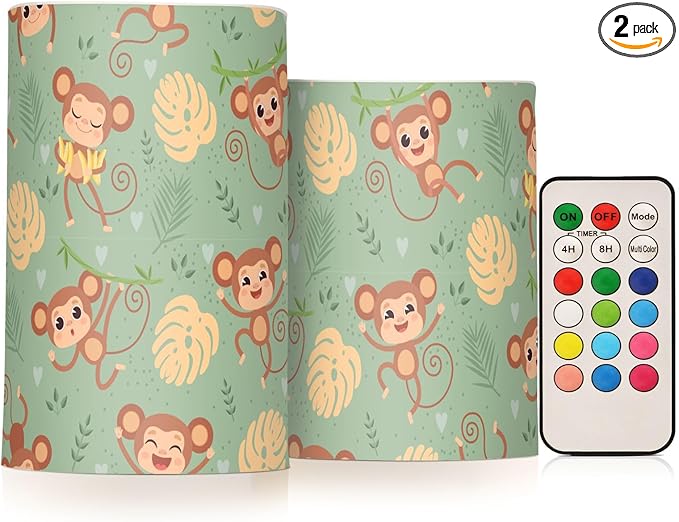Flickering Flameless Candles, Cute Monkey LED Candles with Remote Timer, Set of 2 Battery Operated Candle for Valentine Wedding Birthday