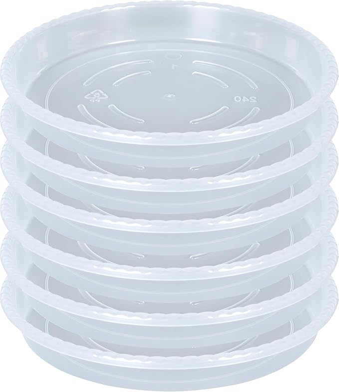 Plant Saucer 6 Pack of 8 inch, Clear Plastic Flower Plant Pot Saucer, Heavy Duty Plant Drip Trays Saucers for Indoor, Plant Water Tray for Planters