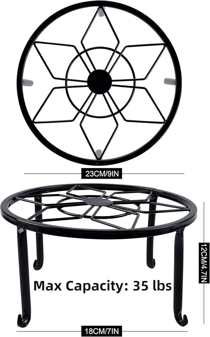yosager 3 Pack Metal Plant Stands for Flower Pot, Heavy Duty Black Iron Potted Stand Holder, Indoor Outdoor Rustproof Metal Planter Container Round Supports Display Rack for Home & Garden Decor