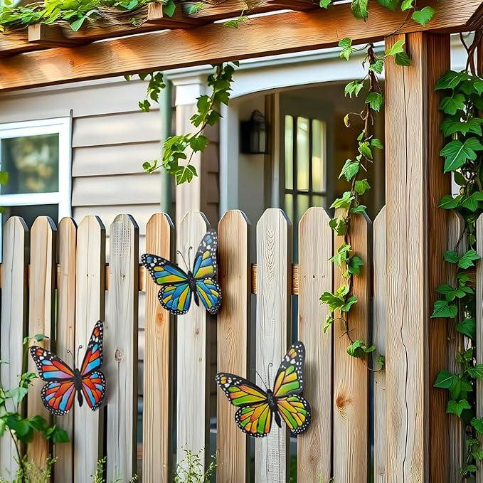 EOORAU 3D Metal Butterfly Wall Decor, Double-sided Pattern Metal Butterflies Wall Hanging Sculpture Decor for Outdoor Fence Patio Yard Garden Tree Decorations, Housewarming Gift