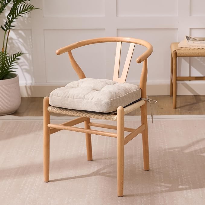 Chair Cushions, Foam Dining Chair Cushions, Tufted Indoor Chair Pads, Set of 6, Beige, 16.5” x 16.5” x 3.5”