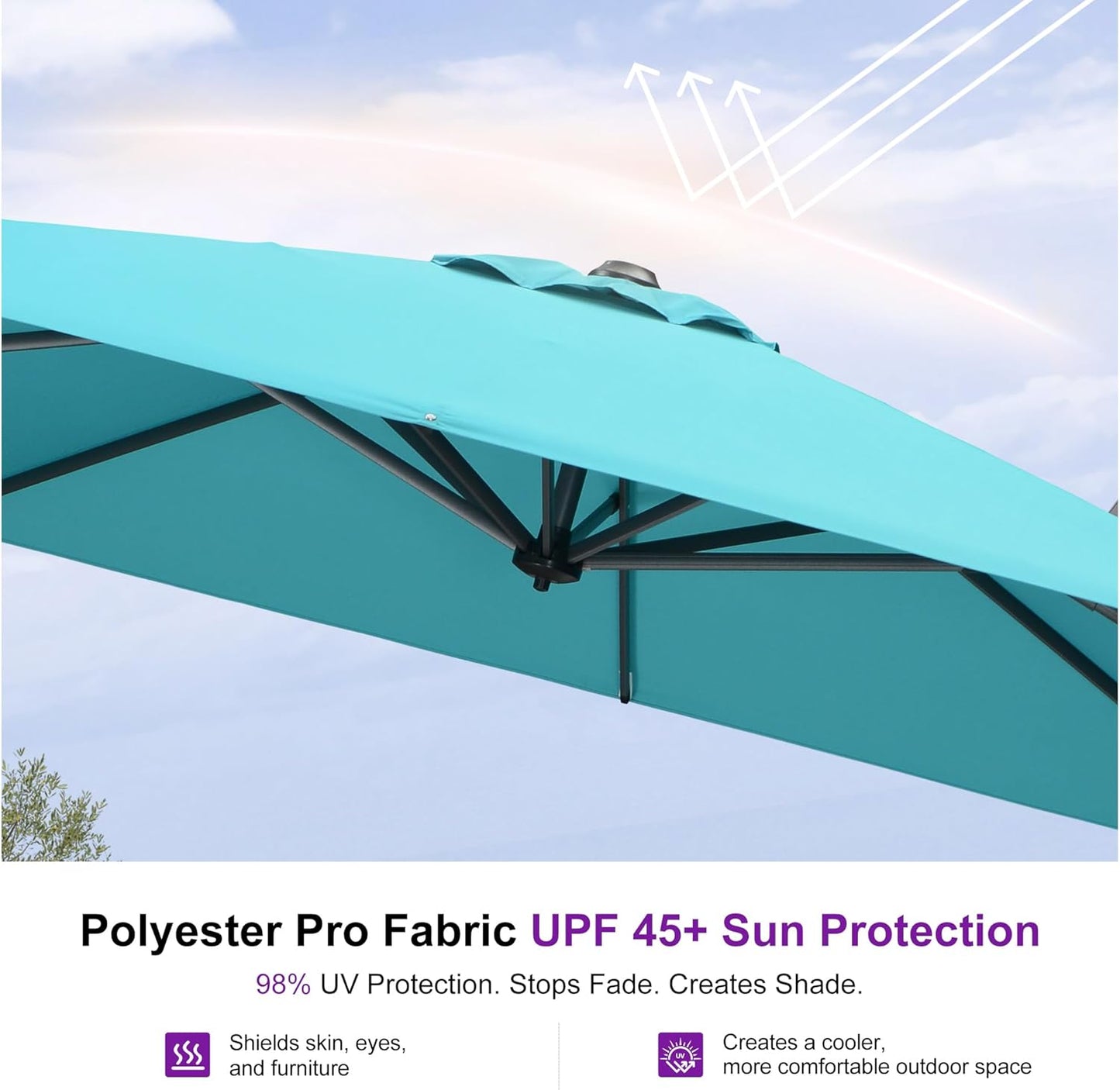 PURPLE LEAF 8 Feet Patio Umbrella Outdoor Cantilever Square Umbrella Aluminum Offset Umbrella with 360-degree Rotation for Garden Deck Pool Patio, Turquoise Blue