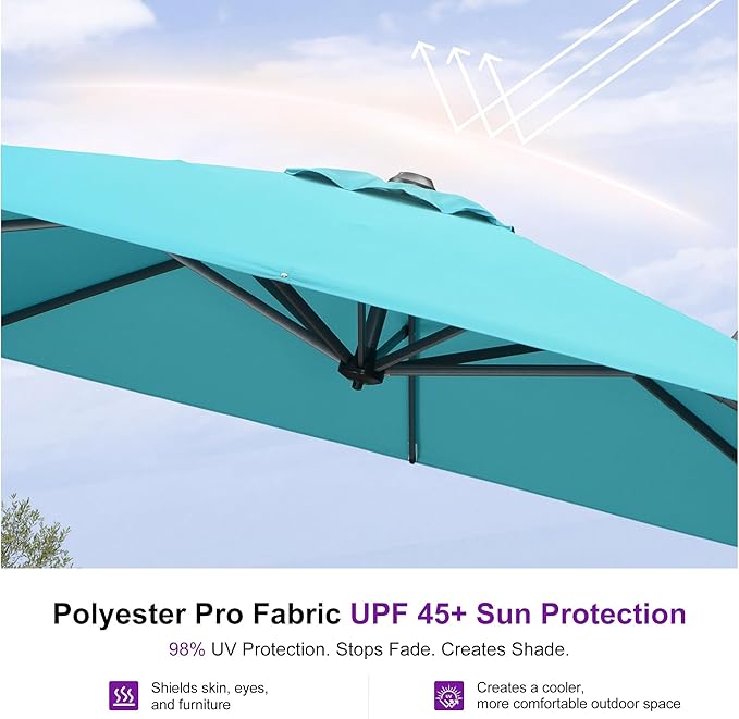 PURPLE LEAF 8 Feet Square Cantilever Umbrella Patio Umbrella with Base Outdoor Umbrella Aluminum Offset with 360-degree Rotation for Garden Deck Pool Patio, Turquoise Blue