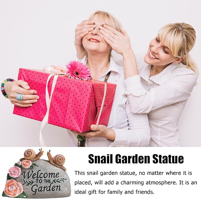 Snail Garden Statue Outdoor Decor Art Solar LED Light Welcome Sign Sculpture Auspicious Snail Resin Figurine Yard Porch Patio Lawn Decorations Housewarming Gifts for Mom Grandma Women