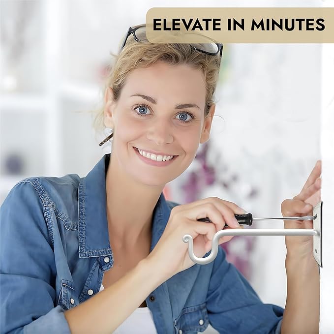 RTZEN Plant Hangers Outdoor or Indoor - Wrought Iron Metal Hanger Indoor Hook - Heavy Duty Wall Bracket Hooks for Hanging Plants Baskets Lanterns Wind Chimes - 2 Pack (White Shepherds Hooks)